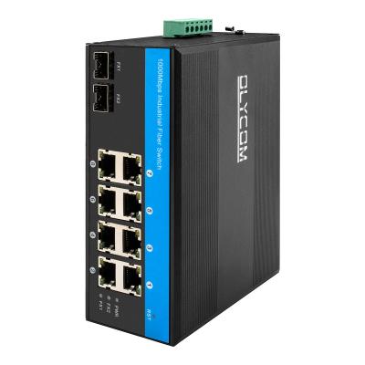 China 10 Port Gigabit Industrial Network Switch Din Rail Installation With 8*RJ45 Ports for sale