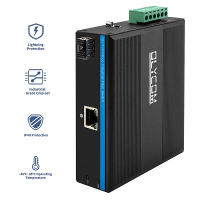 China Dual Power Input 2 Port Industrial Ethernet Media Converter Gigabit Din Rail Mounting Mini Size for sale
