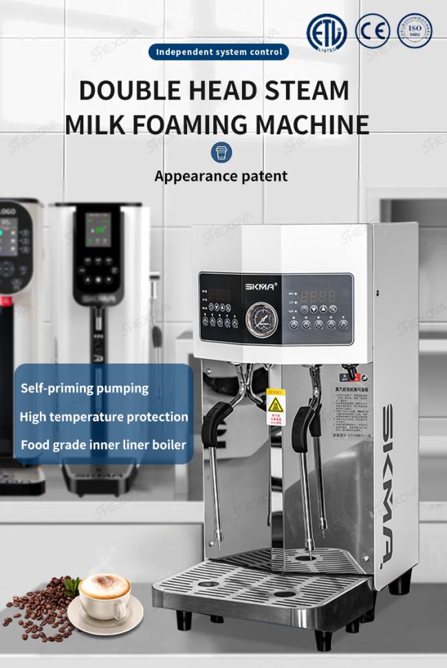 Front view of Double Head Milk Bubble Steamer showing control panel