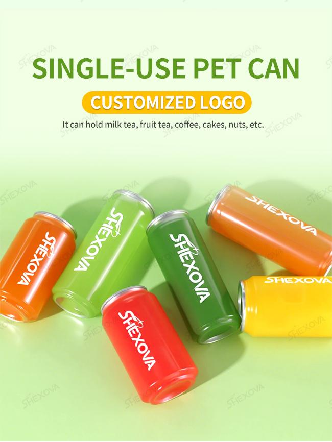 Disposable transparent plastic bubble tea PET can showing easy-open lid design