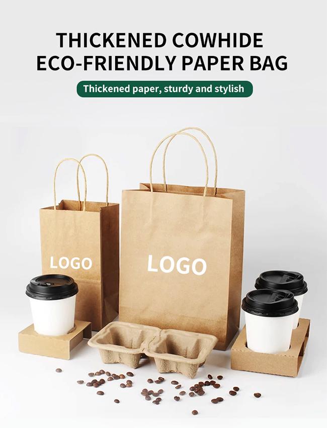 Custom logo kraft paper bag for drinks - front view