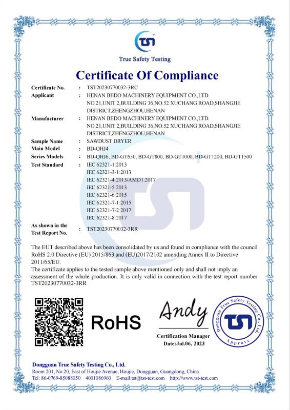 RoHS - Henan Bedo Machinery Equipment Co.,LTD