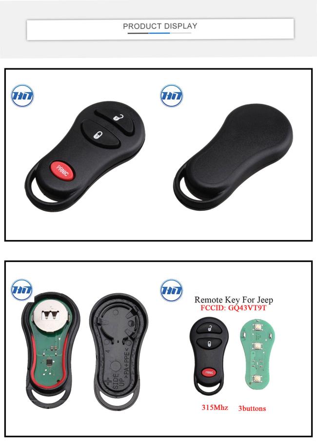 Excellent 315MHz 3 buttons Auto Control Car Folding Remote Entry FCCID GQ43VT9T Fit For Jeep Grand Cherokee 1998-2004