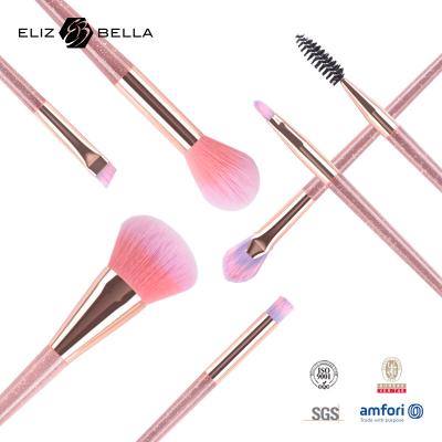 China 7pcs Rose Gold Cosmetic Brush Set Synthetic Hair Plastic Handle Travel Makeup Brush Set for sale