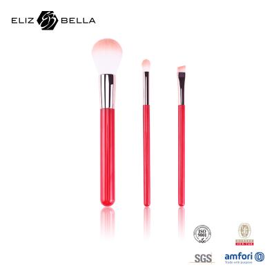 China 3pcs Private Logo Cosmetic Makeup Brush Set With Synthetic Hair Red Wooden Handle for sale