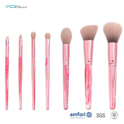 China Pink Aluminum Ferrule 7pcs Makeup Brush Set For Beginners for sale