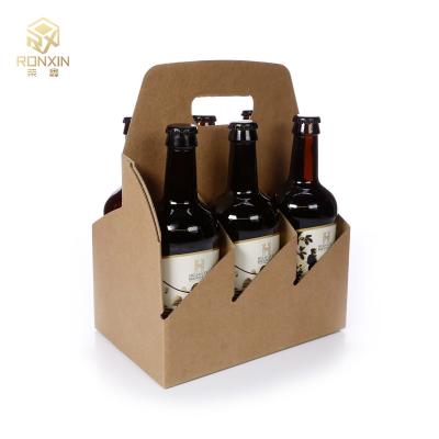 China Portable 6 Bottle Carrier Cardboard With Handle Kraft Paper for sale