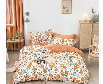 China 200TC Cotton Bedding Sets Printed Reversible Duvet Cover King Simple Flower All Season for sale