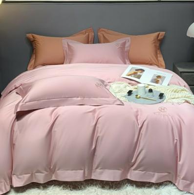China Breathable Organic 100 Bamboo Sheet Set Plain Dye Pink for sale