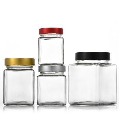 China Durable Square Shape Glass Jar Transparent Glass Food Canister for sale