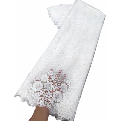 China 2023 High Quality French Embroidery Lace Fabric White African Tulle Voile Lace Fabric For Wedding Dress for sale