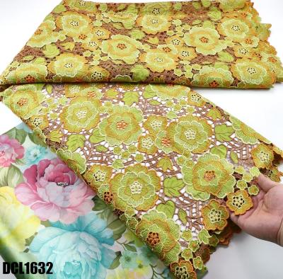 China Fabrica mayorista de tejido smeeda cordón amarillo encaje bordado guipure algodón encaje tejido de interfaz para el uso tradicional moderno en venta