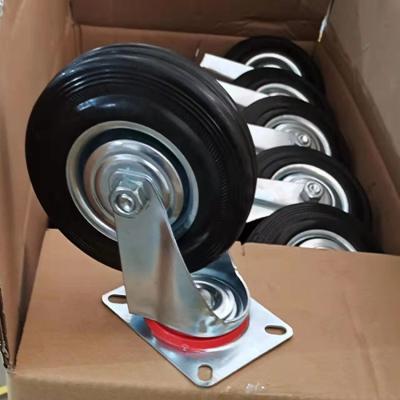 China 7 Inch Black Rubber Industrial Wheels Metal Cover Swivel Plate Caster Wheels Factory China en venta