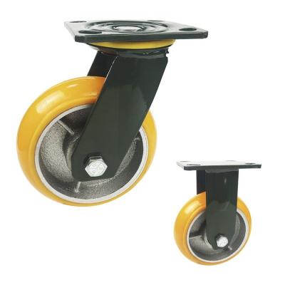China PU ruedas del echador del eslabón giratorio de 8 pulgadas, ruedas anaranjadas del echador de la capacidad 400kg en venta