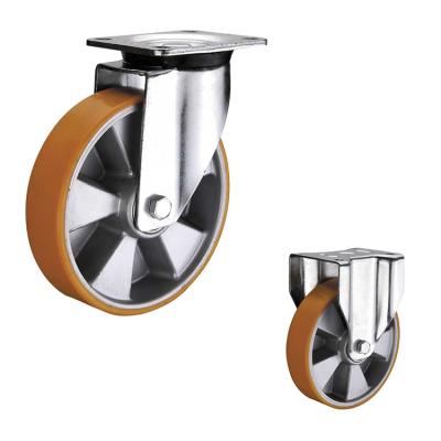 China 150mm Swivel Plate Ball Bearing Polyurethane Casters Orange Color for sale