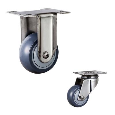China 3''  Waterproof Trolley Fixed PU Stainless Steel Caster Wheels for sale