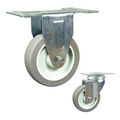 China Heavy Duty Grey TPR Caster Wheels Silent Swivel Plate Casters Zinc Plated Finish for sale