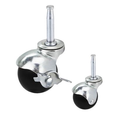 China 50mm Long Stem Black PP Swivel Ball Furniture Casters With Side Brake for sale