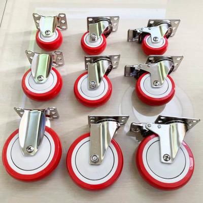 China 4 Inch Red Polyurethane Swivel Plate Stainless Steel Casters 110kg Load Capacity for sale