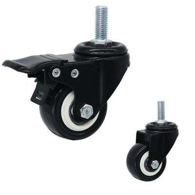China O PVC preto gerencie sobre um eixo rodízios rosqueados do dever da luz da haste roda macia de 1,5 polegadas com freio total à venda
