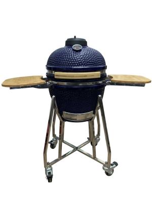 China Ceramic 18 Inch Kamado Grill Blue Color 48cm With Cart And Side Tables for sale