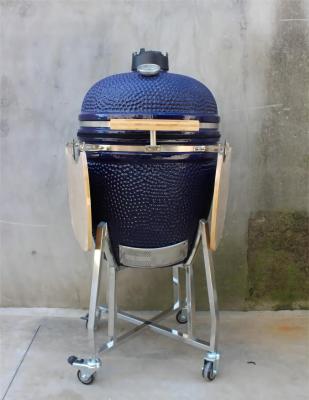 China Outdoor Ceramic Charcoal Grill 22 Inch Navy Color With Cart And Side Tables for sale