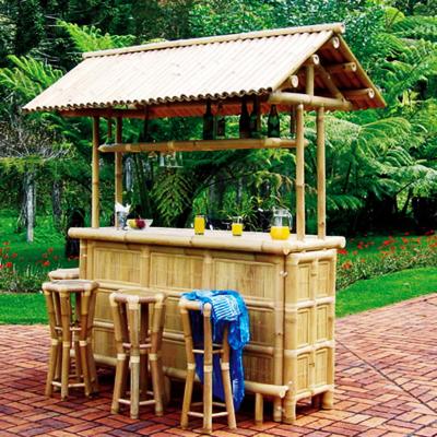 China 220 Cm Height Bamboo Tiki Bar With Roof 4 Pieces Bamboo Bar Stools for sale