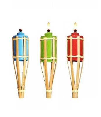 China Halloween Decoration Bamboo Tiki Torches With Refillable Weaving Metal Oil Canister for sale
