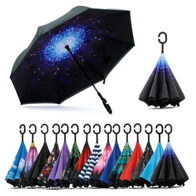 China Hands Free C Handle water resistant umbrella Double Layer Reversible  Inverted Anti UV for sale