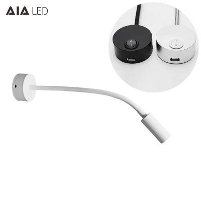 China IP40 wall mounted bedside wall light USB 3W hotel &flexible snake led reading light for villa decoration for sale