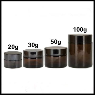 China Brown Cosmetic Cream Jar Recycle Glass Empty Type Flat Shoulder Bottle Shape for sale