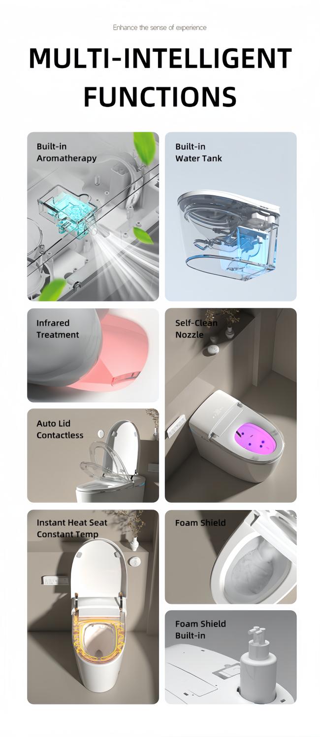 Luxury Smart Intelligent Toilet Ceramic Multi Functions Built In Water Tank Auto Flush
