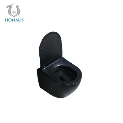 China Luxury Matt Black Ceramic Wall Hung Toilet Bowl Tankless Water Closet OEM for sale