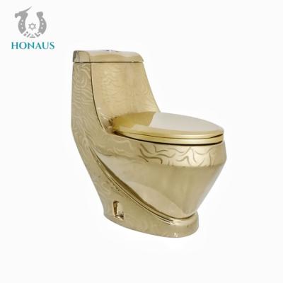China Luxury Golden Design One Piece Bathroom Toilet Bowl Elegant ODM/OEM for sale