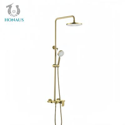 China 304 Stainless Steel Brushed Gold Shower Set Three Function Hot Cold Shower Head Te koop