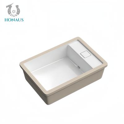 中国 Modern Bathroom Inset Basin Ceramic White Drainage Button Rectangular Under Mounted 販売のため