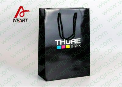 China CMYK Logo Black Custom Paper Shopping Bags With Handle Glossy Lamination for sale