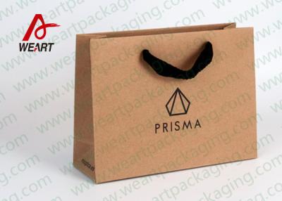 China Brown Kraft Personalised Paper Bags Biodegradable Flat Rope Handle and Black Foil LOGO for sale