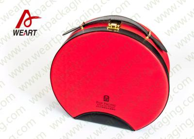 China Customized Red Round Makeup Organizer Box , Leather Handle Cosmetic Pouch Bag for sale