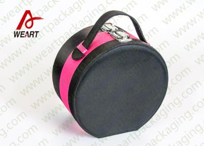 China Black & Pink Round Cosmetic Paper Box Makeup Organizer With Mirror 25cm Diameter for sale