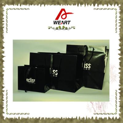 China Fashion Black Custom Paper Shopping Bags With Cotton / Ribbon Handle for sale