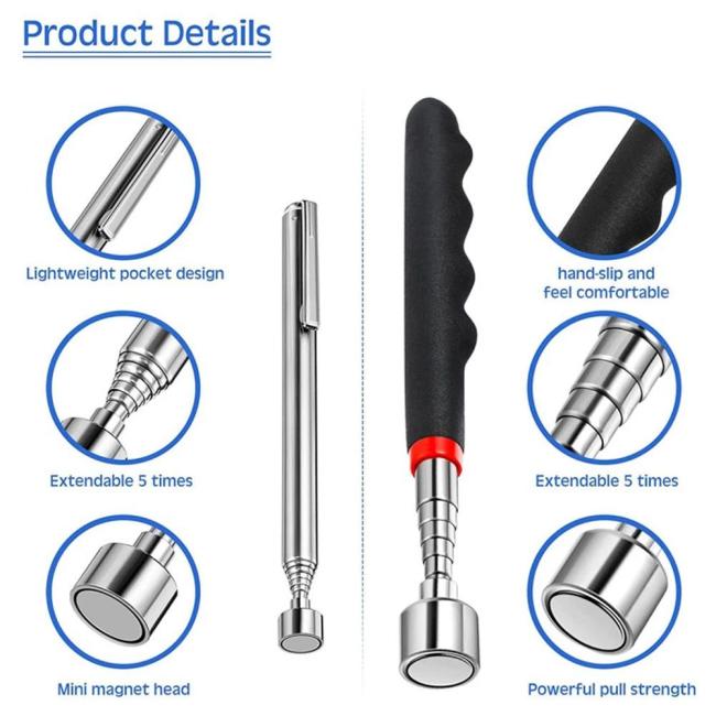 Telescopic Magnetic Pen with Light Mini Portable Magnet Pick up Tool Extendable Pickup Rod Stick for Picking up