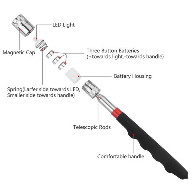 Telescopic Magnetic Pen with Light Mini Portable Magnet Pick up Tool Extendable Pickup Rod Stick for Picking up