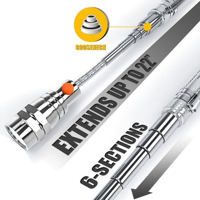 Magnetic Pickup Tool with 3 LED Lights (Silver)