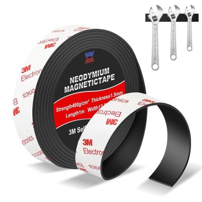 China Flexible Neodymium Magnet Tape Strips Roll With Strong 3M Adhesive Backing For Wall DIY for sale