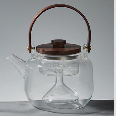 Chine Théière résistante à la chaleur en verre inodore de verrerie avec la poignée en bois lavable à vendre