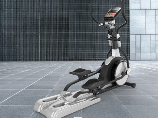 Close-up view of elliptical machine pedals and footplates
