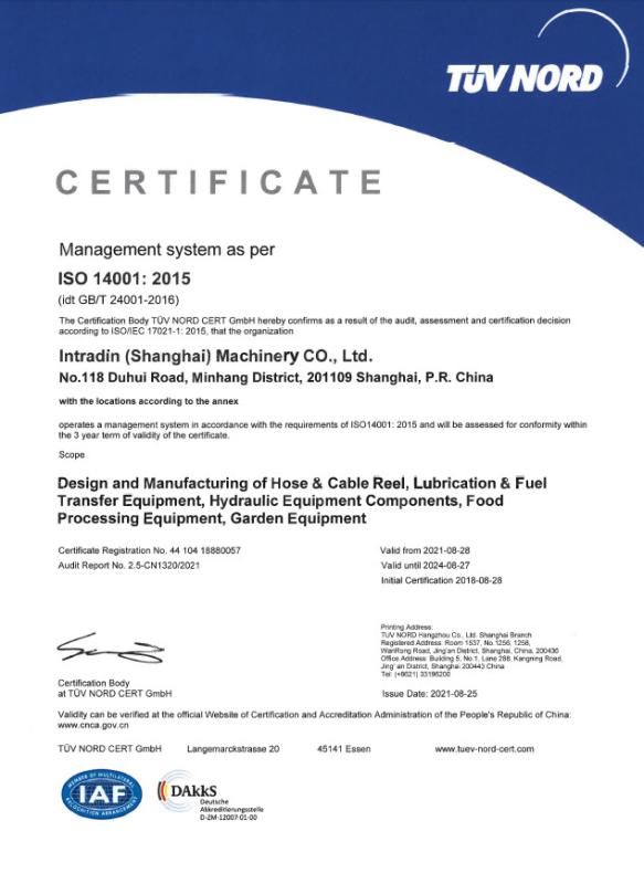 ISO14001:2015 - Intradin（Shanghai）Machinery Co Ltd