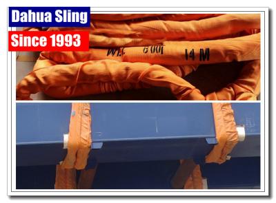 China Durable 10t Orange Lifting Straps , 1 Layer Synthetic Round Slings 300mm Width for sale