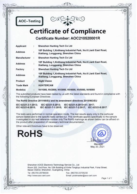 ROHS - Shenzhen Hunting Tech Co., Ltd.